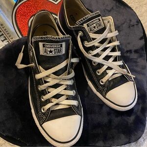 Black Leather White Converse Classic All Star Unisex Men’s 7 Women’s 9